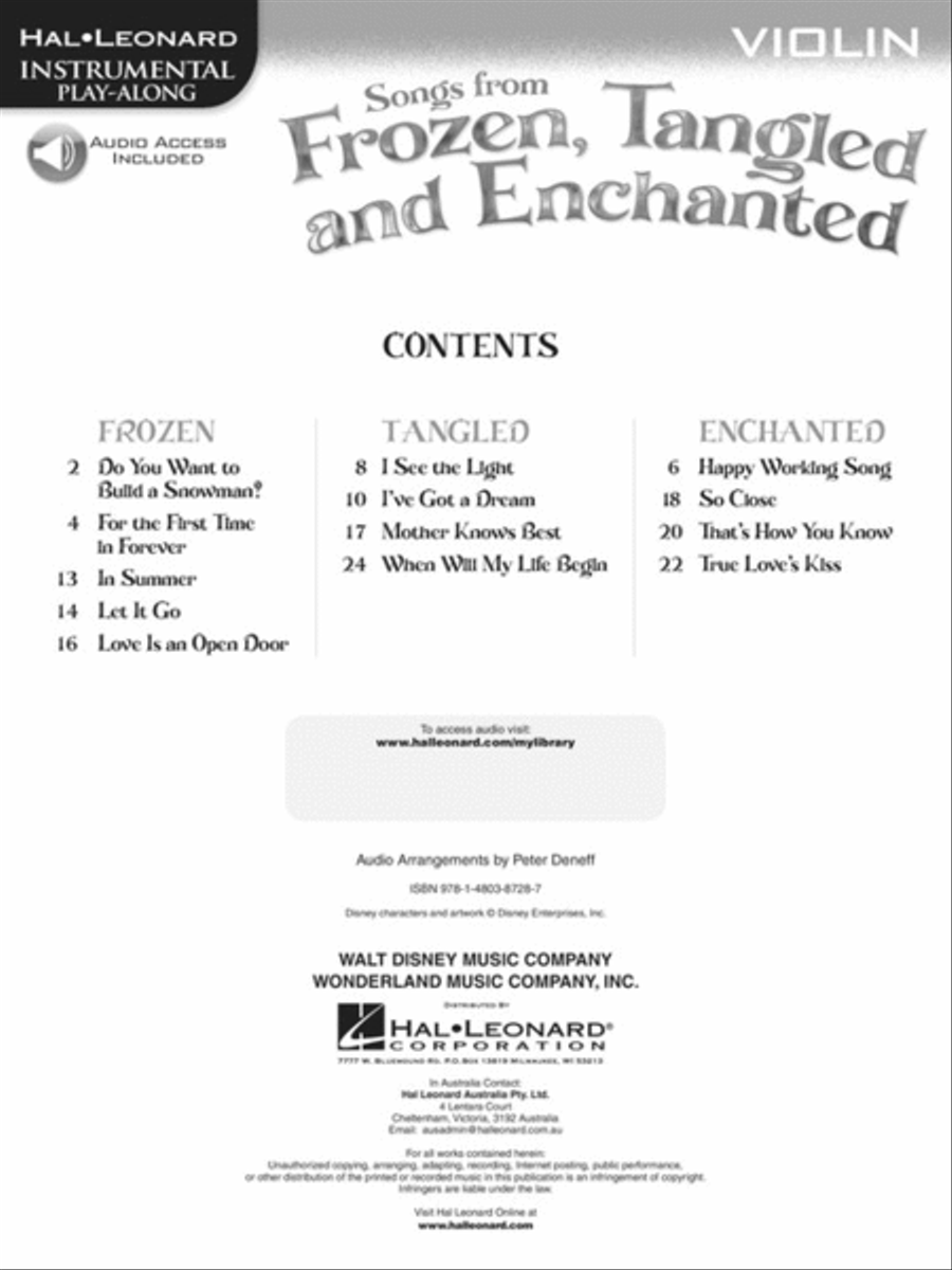 Songs from Frozen, Tangled and Enchanted Violin Solo scores gallery preview page 2