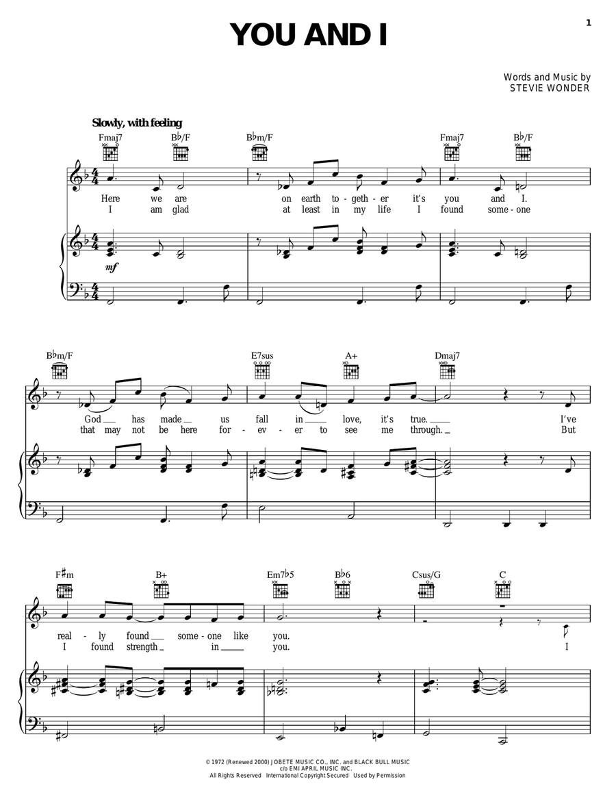 You And I Piano, Vocal, Guitar scores gallery preview page 1