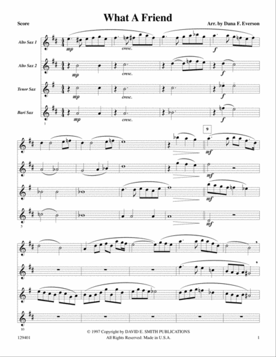 What A Friend Saxophone Quartet scores gallery preview page 2