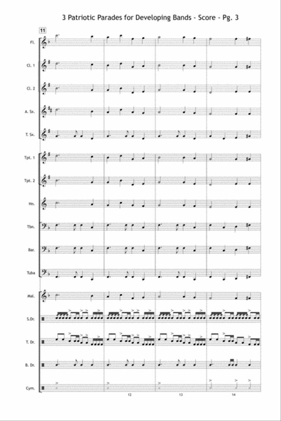 3 Patriotic Parades Marching Band scores gallery preview page 4