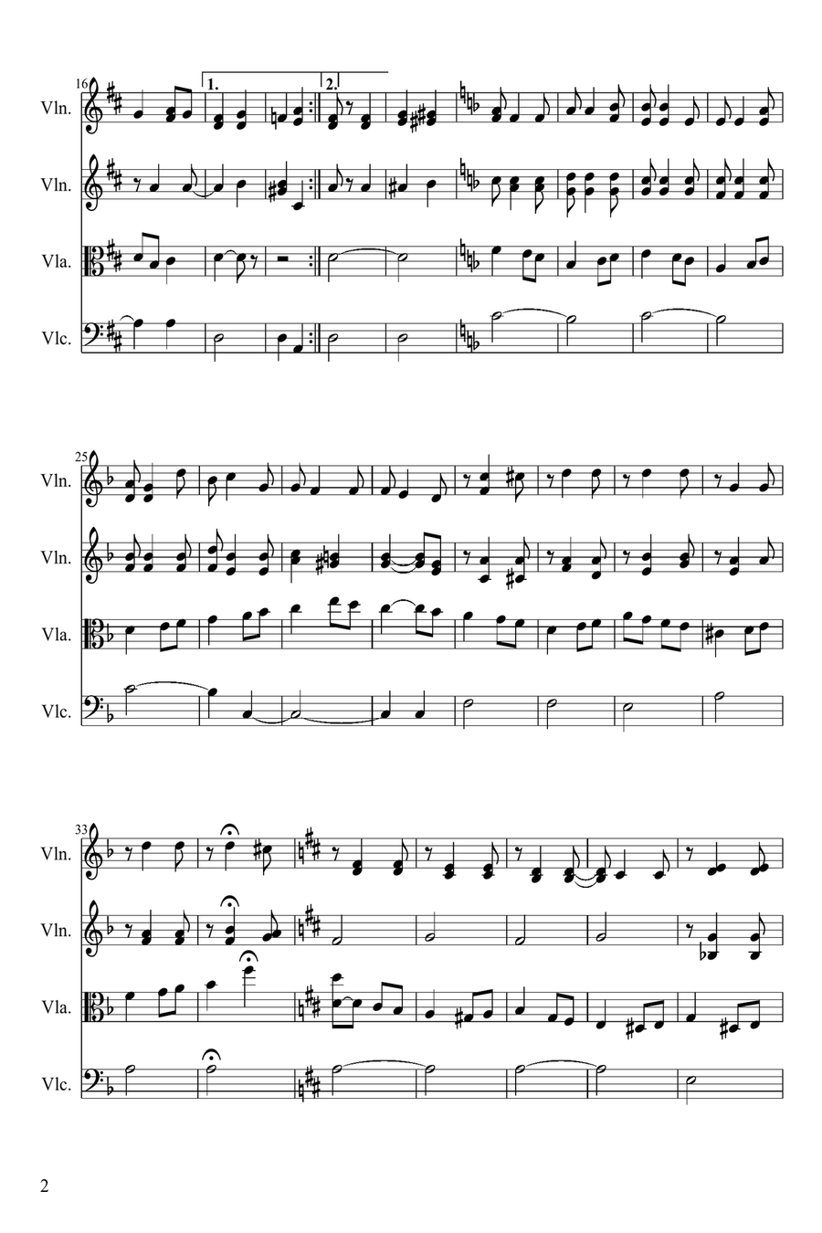 Salut D'amour by Elgar, arranged for string quartet (viola solo) String Quartet scores gallery preview page 4