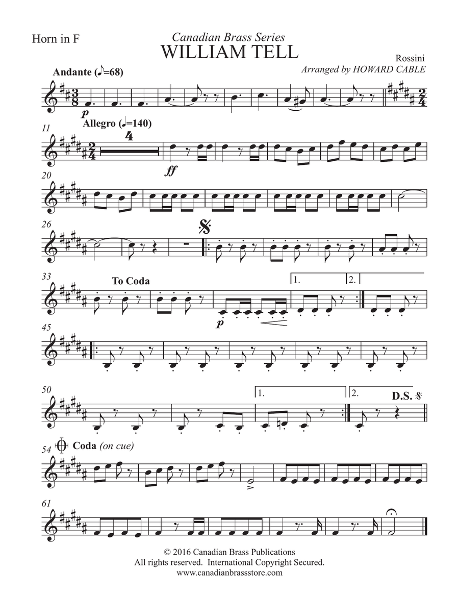 William Tell Overture - F Horn Brass Quintet scores gallery preview page 1