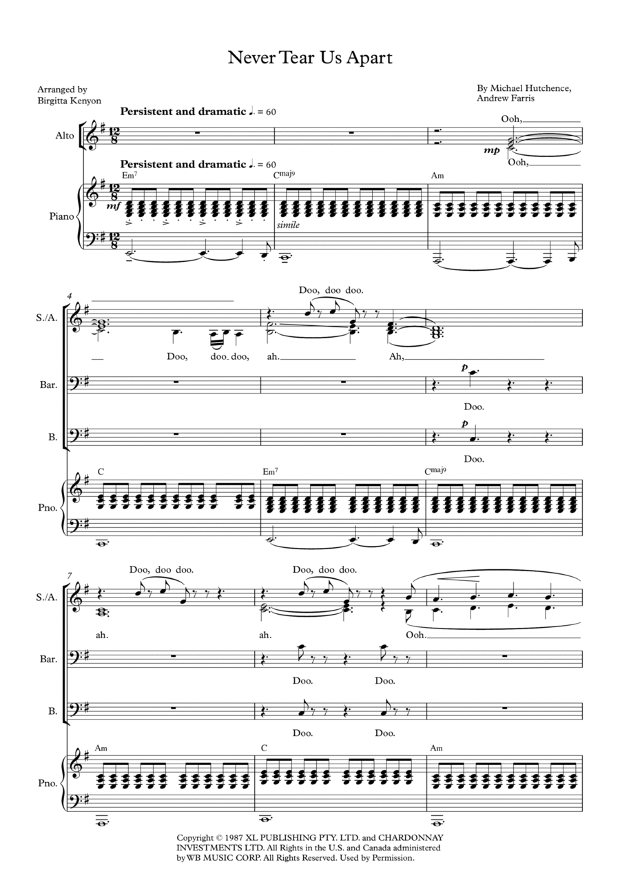 Never Tear Us Apart Choir scores gallery preview page 1