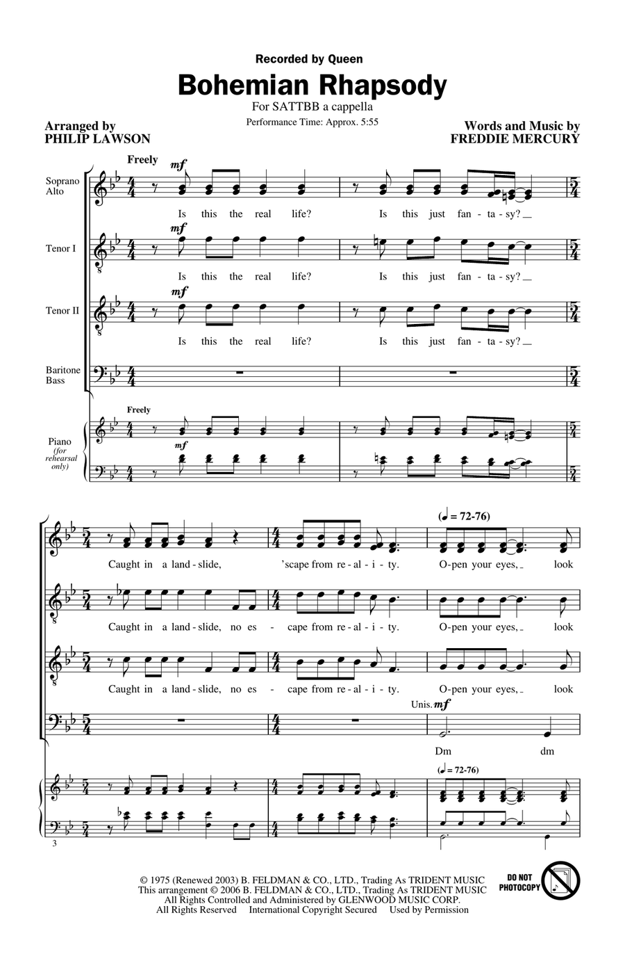 Bohemian Rhapsody (arr. Philip Lawson) A Cappella scores gallery preview page 1