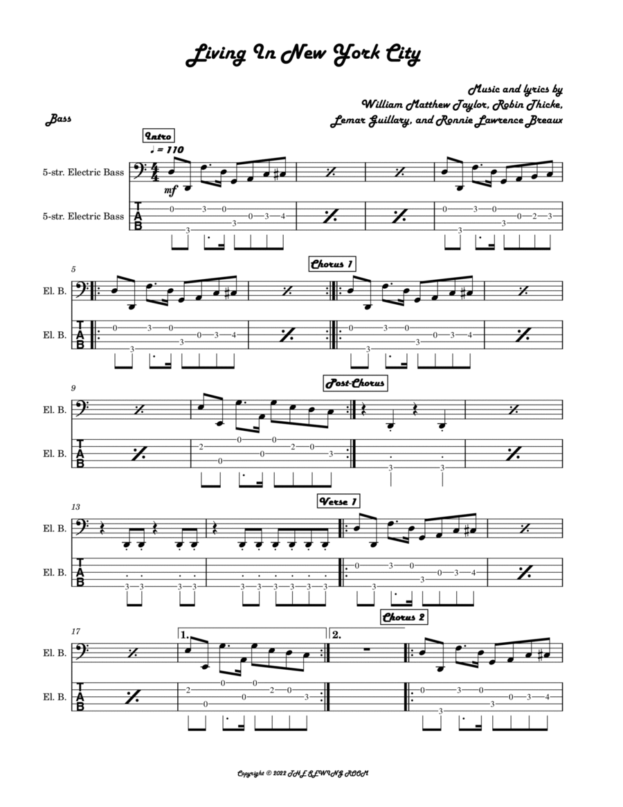 Living In New York City Living In New York City Bass Guitar scores gallery preview page 1