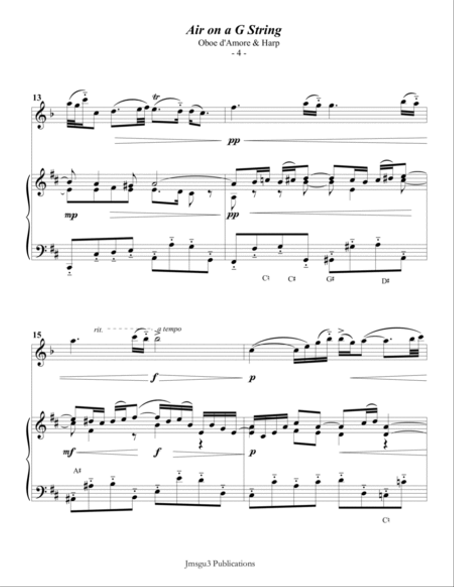Bach: Air on a G String for Oboe d'Amore & Harp Chamber Music scores gallery preview page 4