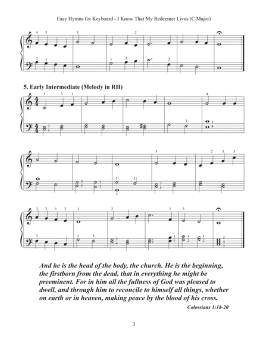 I Know That My Redeemer Lives (Easy Hymns for Keyboard) Piano Method scores gallery preview page 5