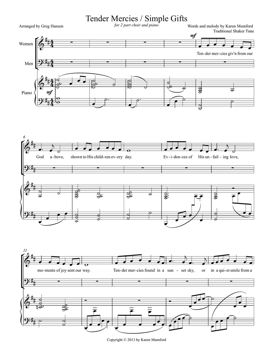 Tender Mercies/Simple Gifts 2-Part scores gallery preview page 1