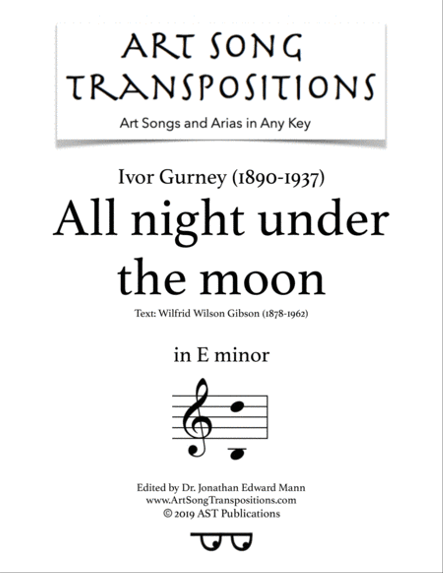 GURNEY: All night under the moon (transposed to E minor) Voice scores gallery preview page 1
