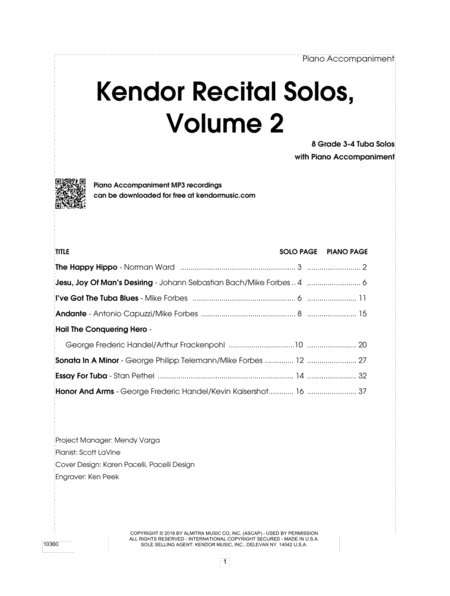 Kendor Recital Solos, Volume 2 - Tuba With Piano Accompaniment & MP3's image number null