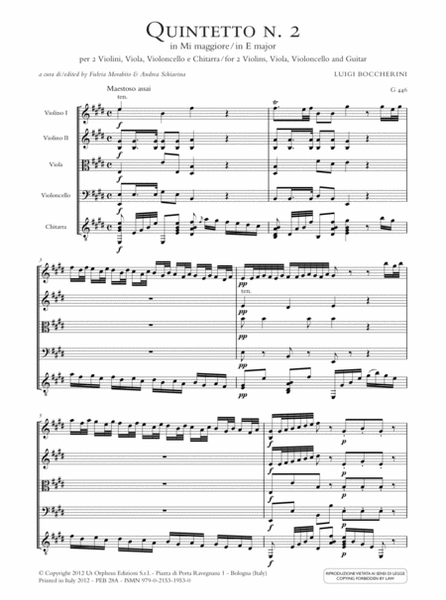 Quintet No. 2 in E major (G 446) for 2 Violins, Viola, Violoncello and Guitar
