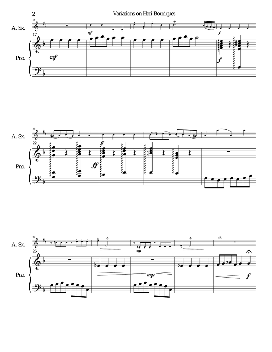 Variations on Hari Bouriquet (Hee-Haw little donkey) for alto saxophone and piano Alto Saxophone scores gallery preview page 2