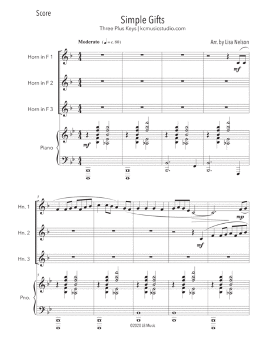 Simple Gifts - French Horn Trio with Piano Accompaniment Brass Trio scores gallery preview page 2
