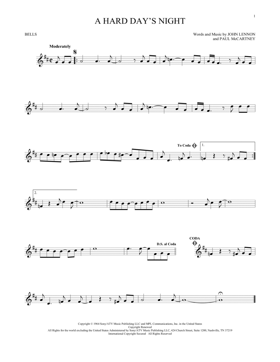 A Hard Day's Night A Hard Day's Night Glockenspiel scores gallery preview page 1