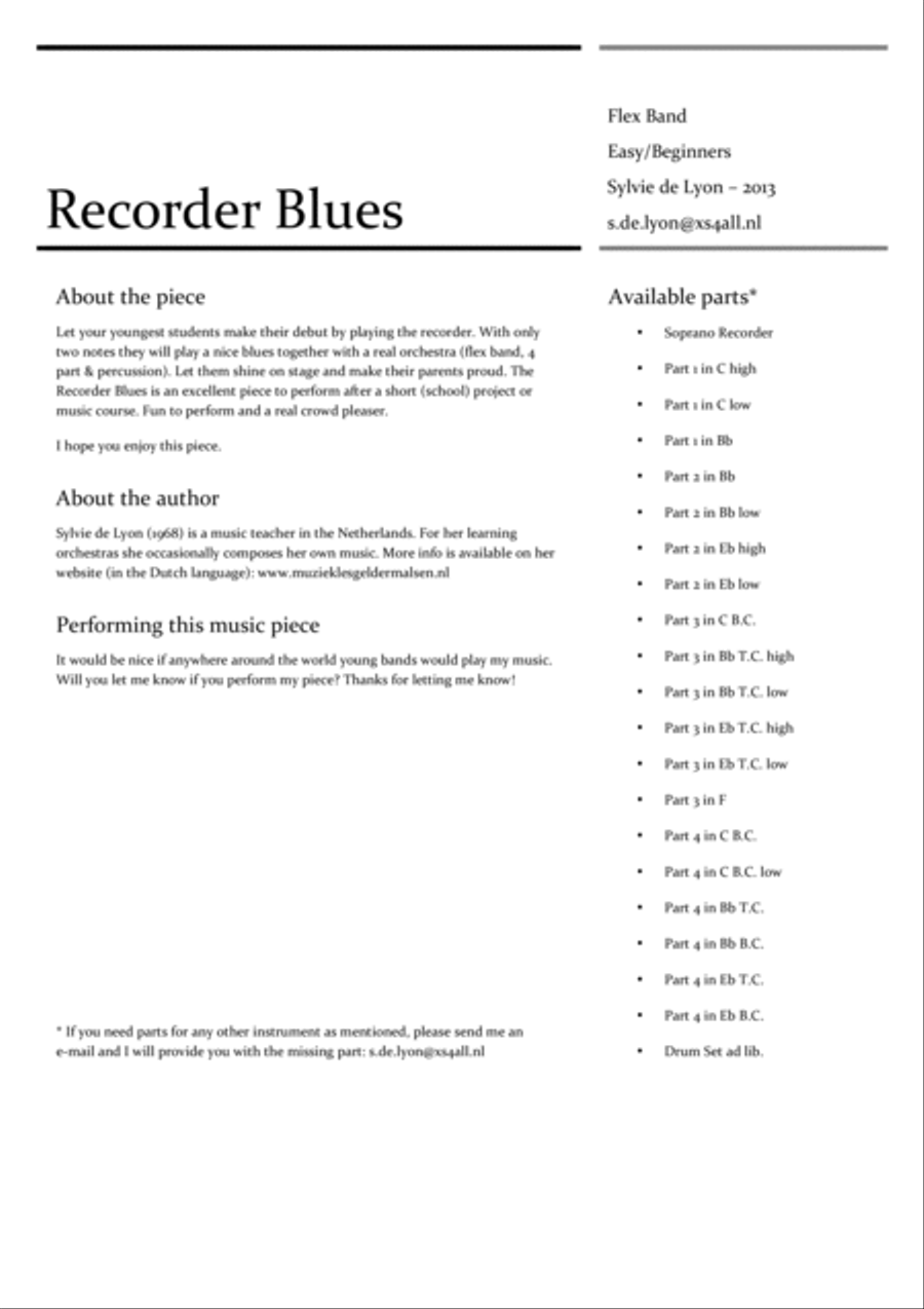 Recorder Blues Recorder Blues Concert Band scores gallery preview page 2