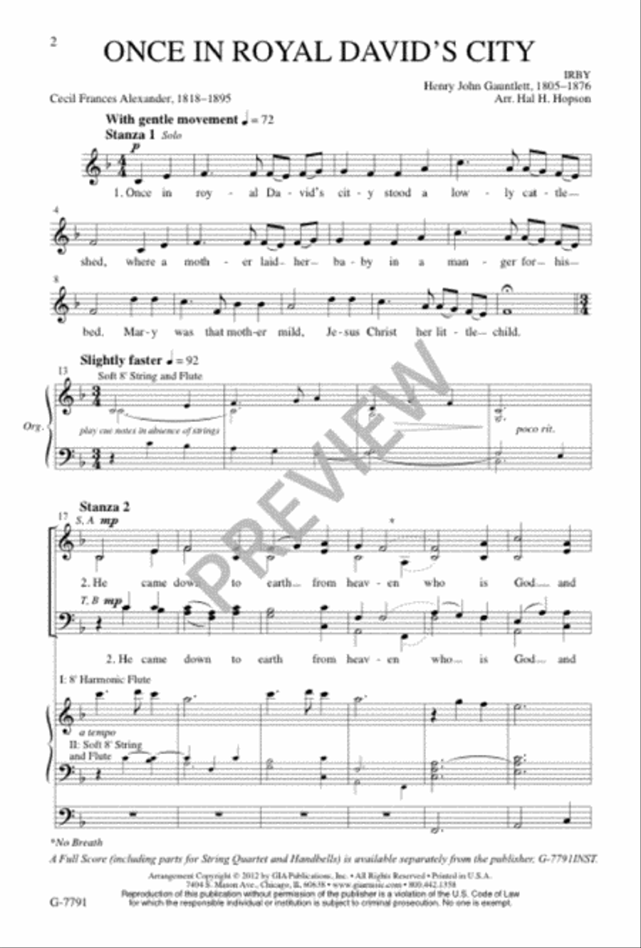 Once in Royal David's City 4-Part scores gallery preview page 2