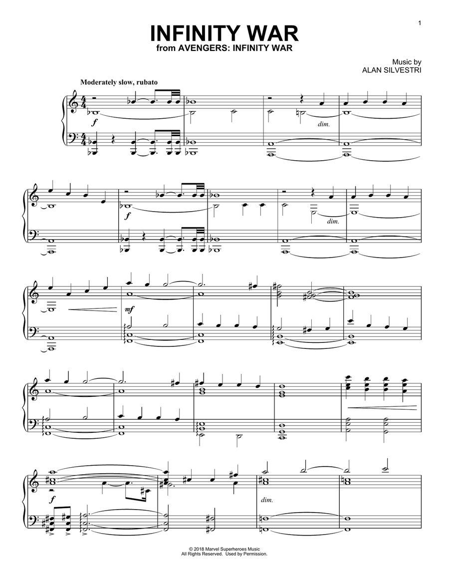 Infinity War (from Avengers: Infinity War) Piano Solo scores gallery preview page 1