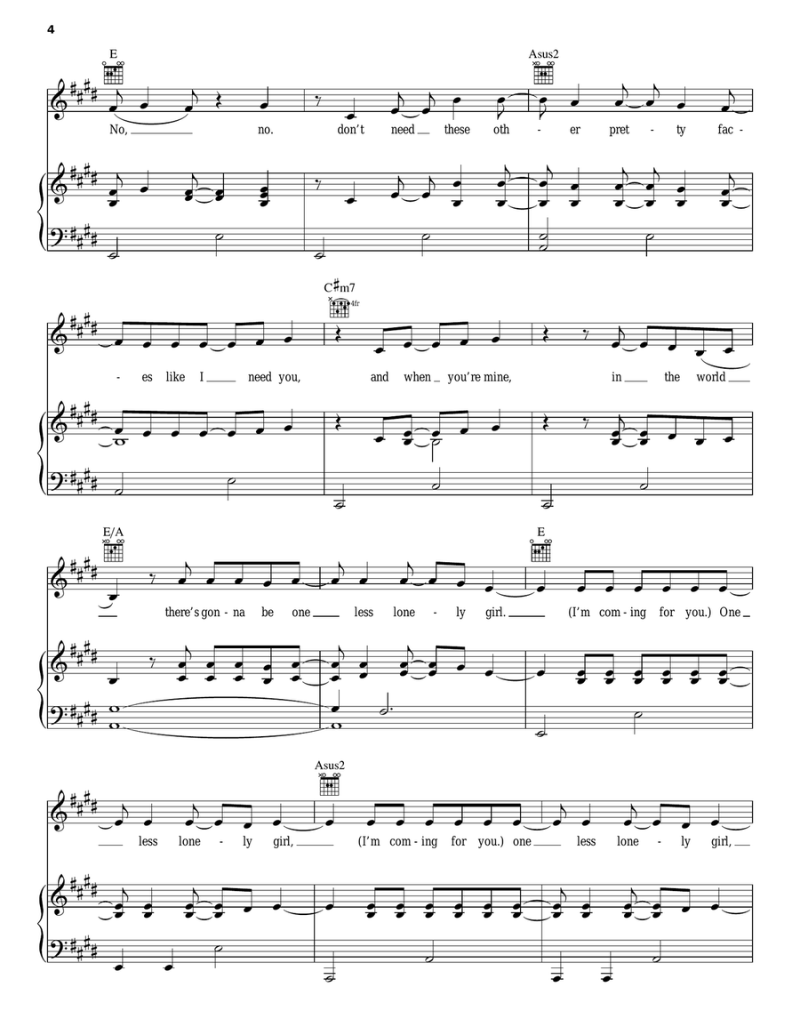 One Less Lonely Girl Piano, Vocal, Guitar scores gallery preview page 4
