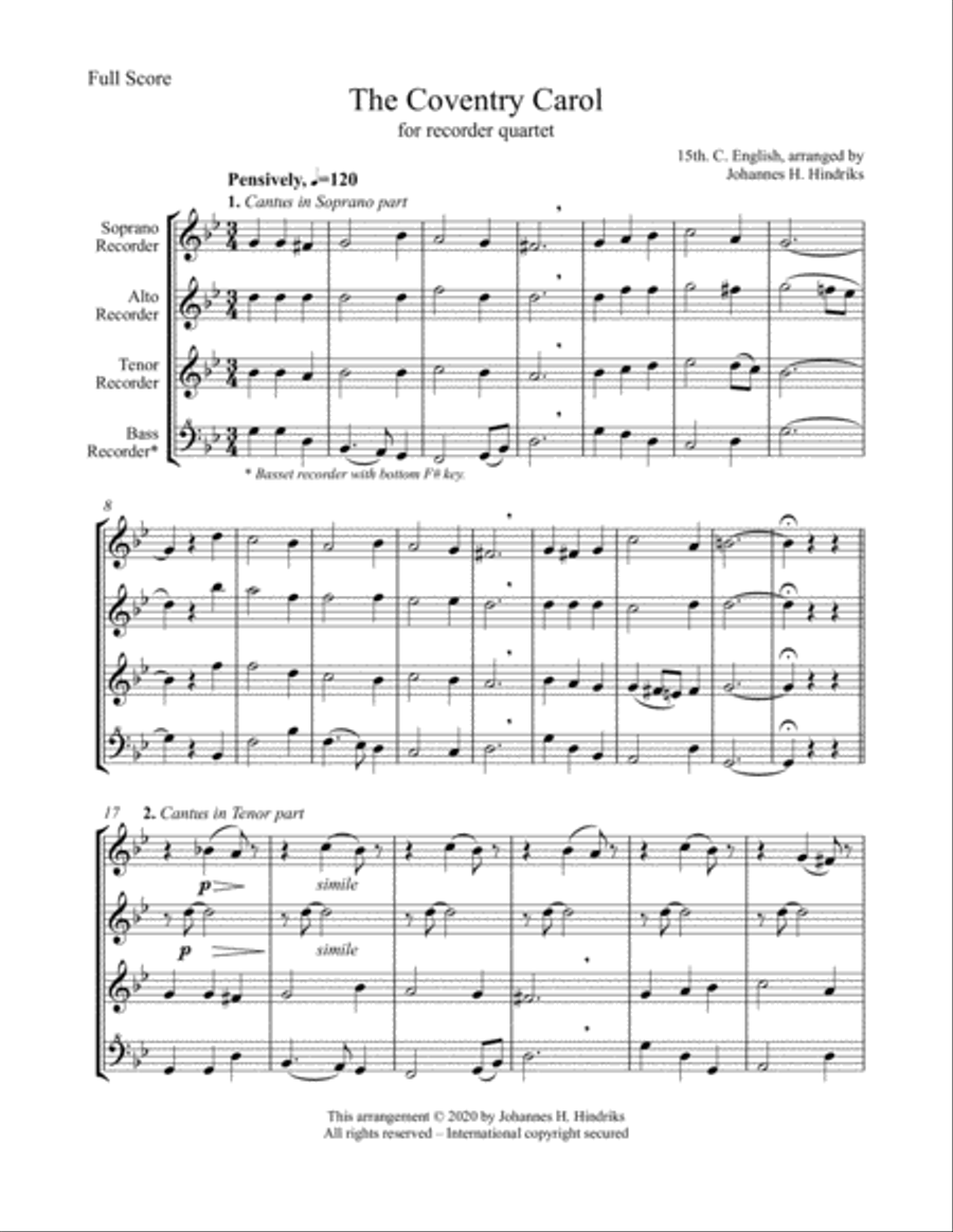 Coventry Carol Recorder scores gallery preview page 4