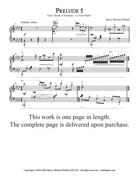 Prelude 1 from "Book of Preludes: 1-15 for Piano" image number null