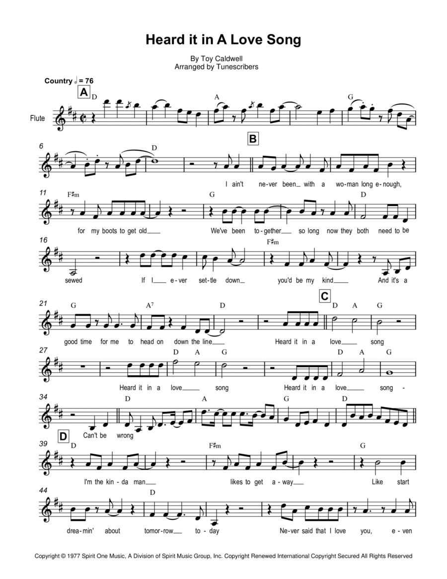 Heard it in A Love Song Heard it in A Love Song Flute Solo scores gallery preview page 1
