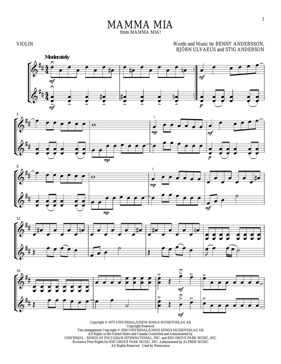 Mamma Mia Mamma Mia String Duet scores gallery preview page 1