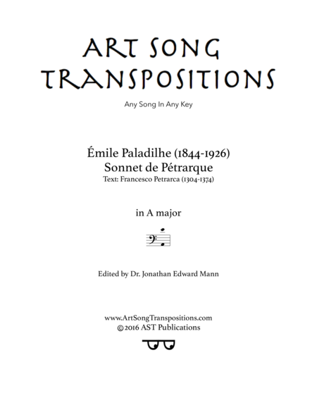 PALADILHE: Sonnet de Pétrarque (transposed to A major, bass clef)