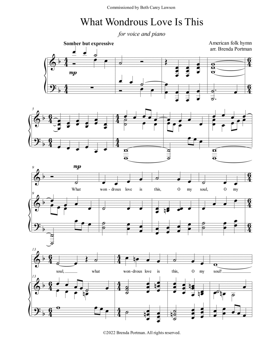 What Wondrous Love Is This, arr. Brenda Portman Mezzo-Soprano Voice scores gallery preview page 1