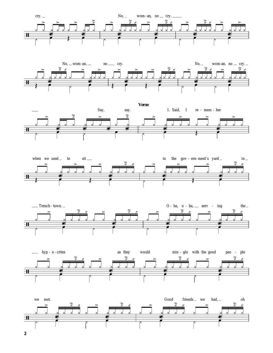 No Woman No Cry No Woman No Cry Drum Set scores gallery preview page 2