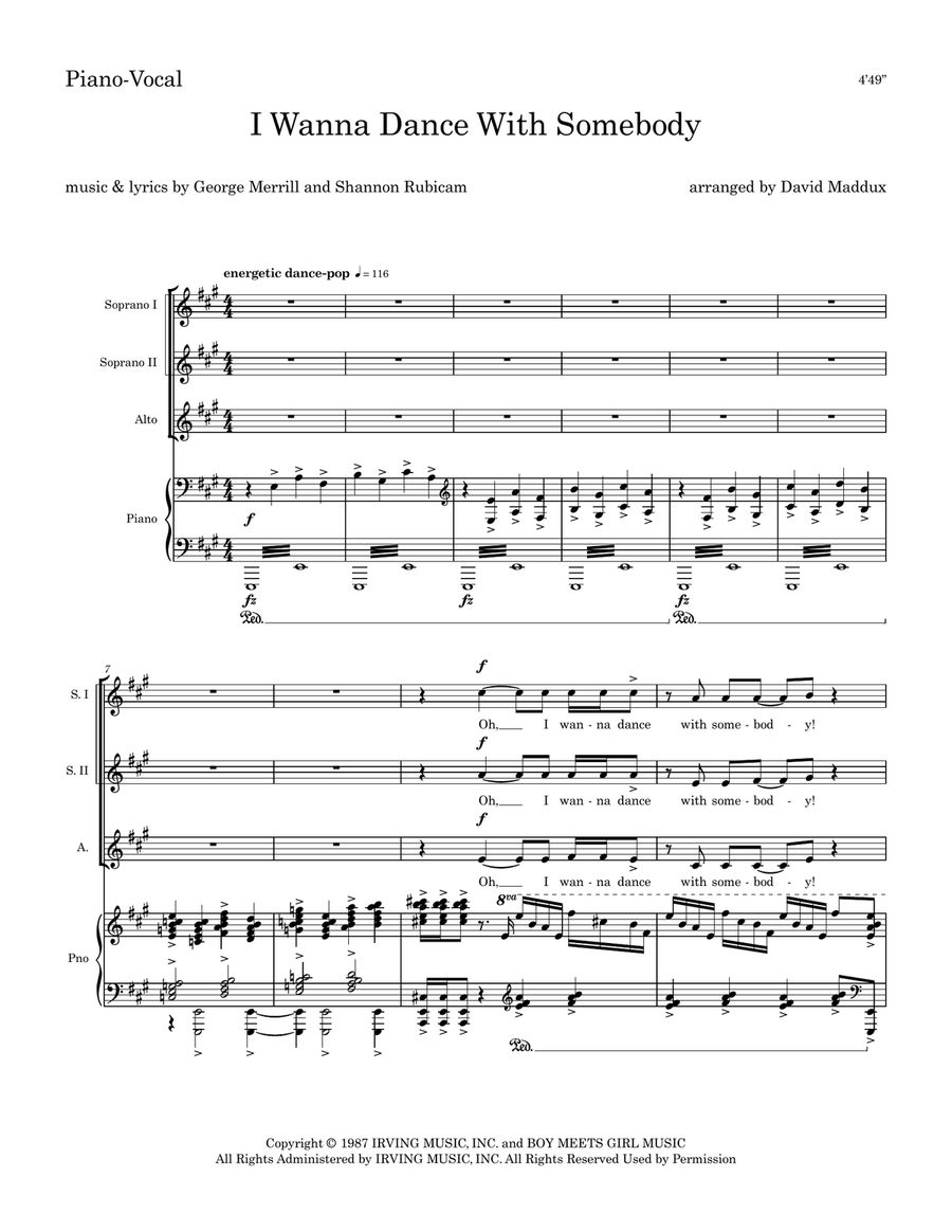 I Wanna Dance With Somebody SSA scores gallery preview page 1