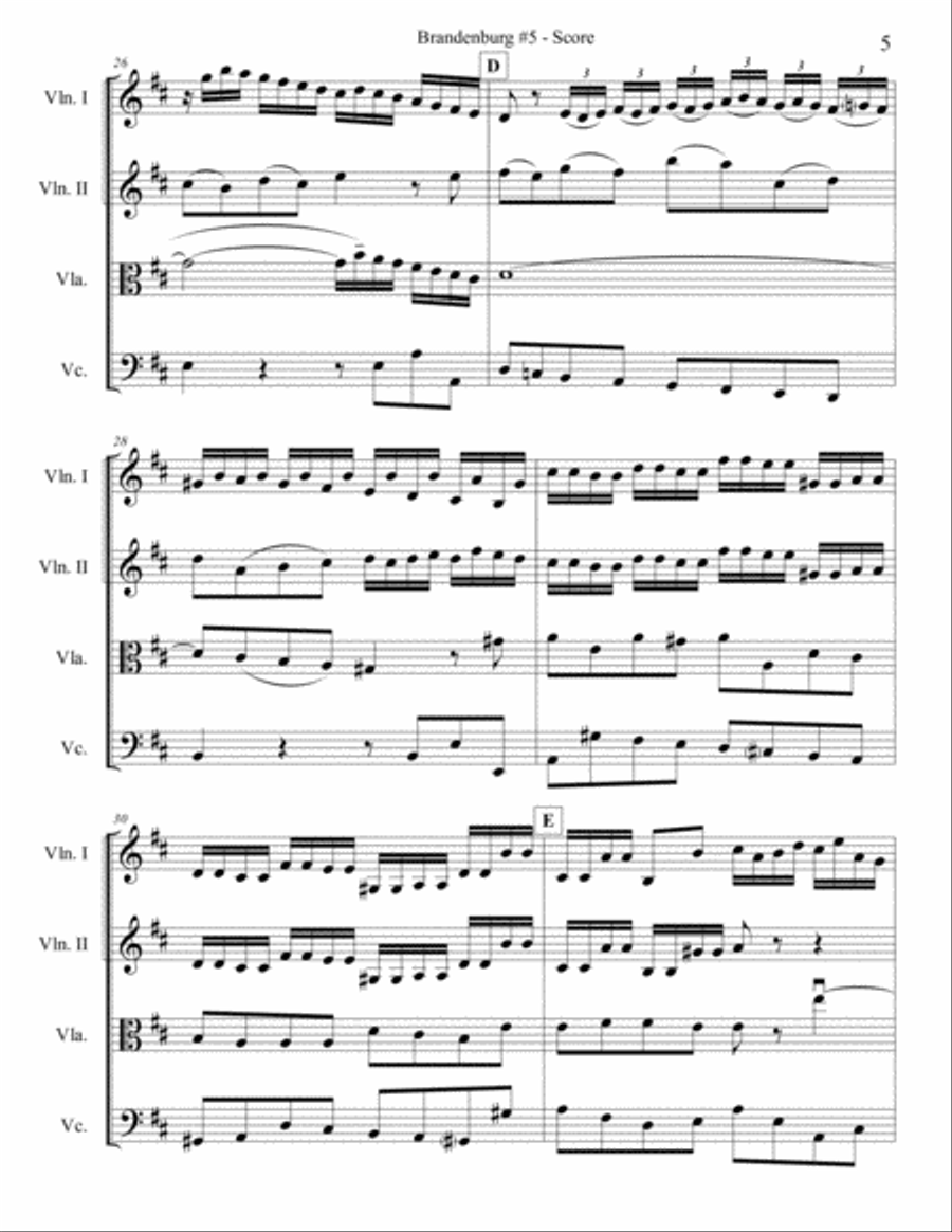 Brandenburg Concerto #5, 1st Mvt. for String Quartet String Quartet scores gallery preview page 5
