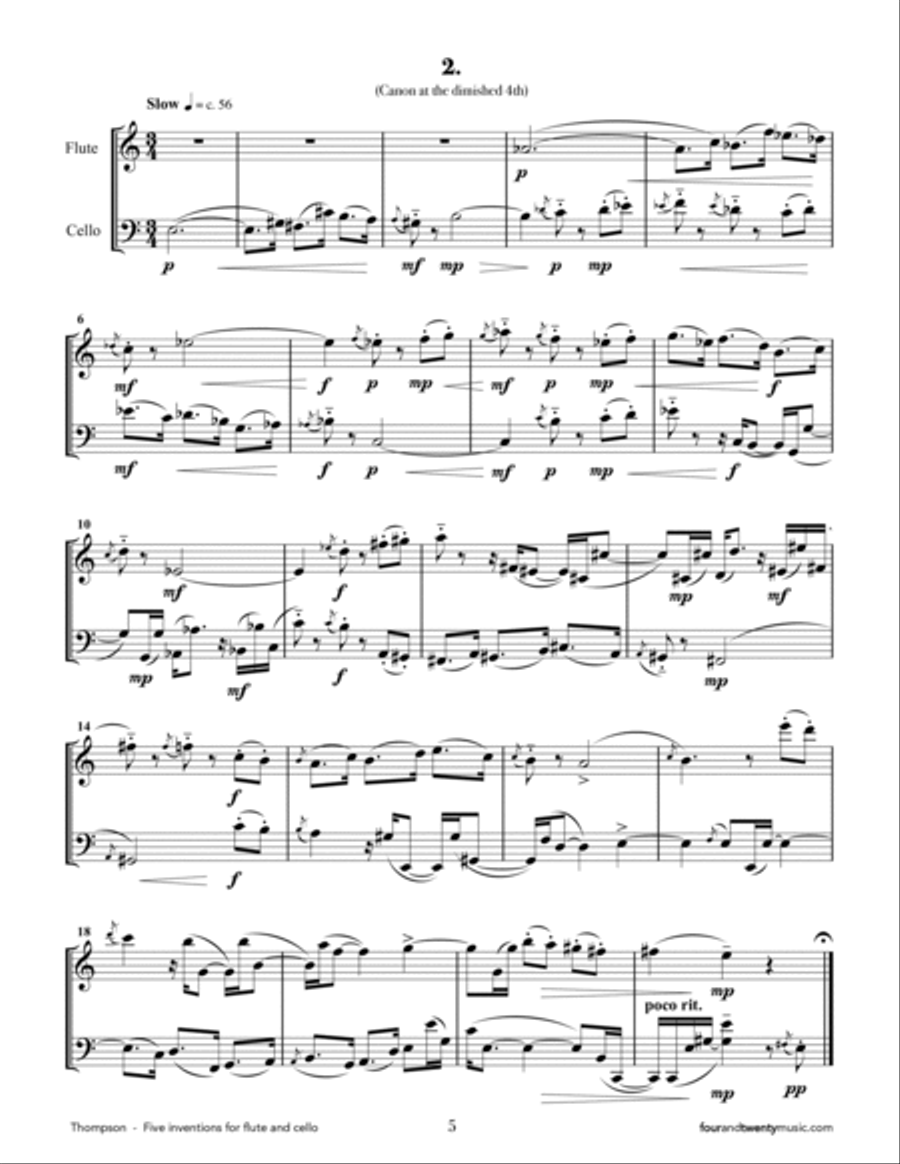 Five Inventions for Flute and Cello Flute scores gallery preview page 5