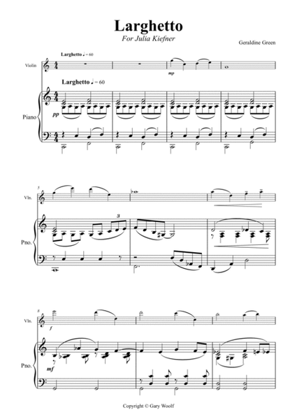Larghetto, for Solo Violin and Strings (Violin and Piano Arrangement) image number null