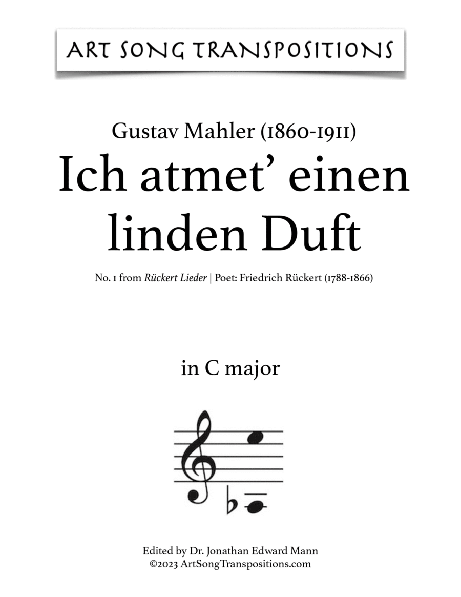 MAHLER: Ich atmet' einen linden Duft (transposed to C major) Voice scores gallery preview page 1