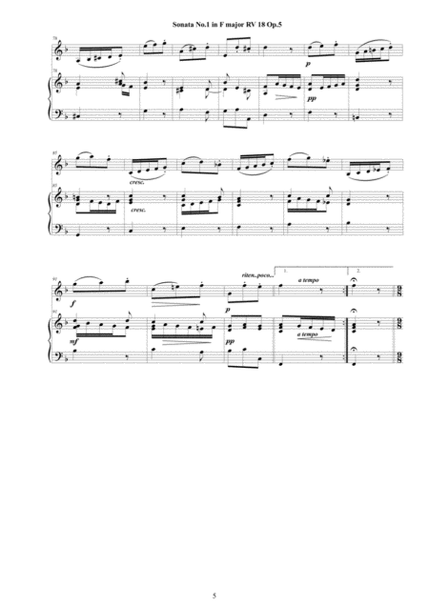 Vivaldi - Violin Sonata No. 1 in F major RV 18 Op.5 for violin and Cembalo (or Piano) image number null