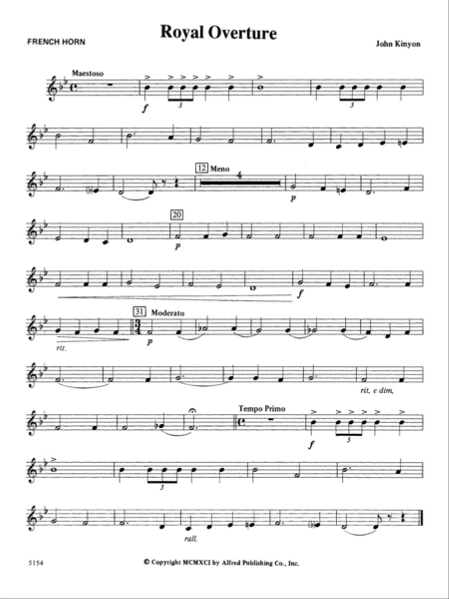 Royal Overture: 1st F Horn Concert Band scores gallery preview page 1