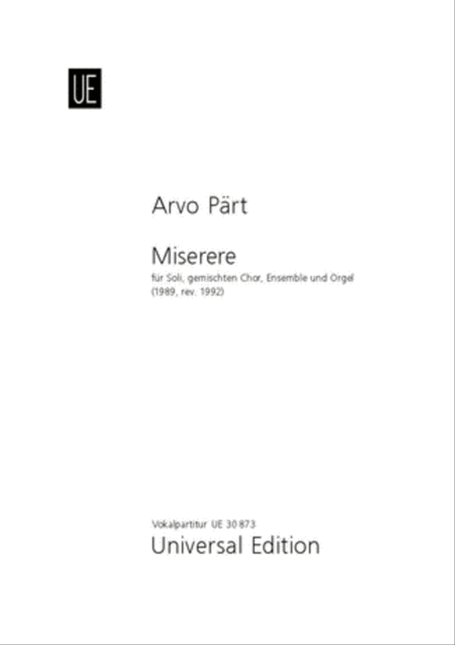 Miserere by Arvo Part Mixed Choir - Sheet Music