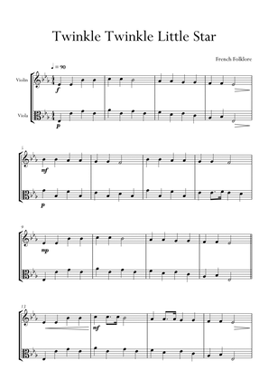 Twinkle Twinkle Little Star in Eb Major for Violin and Viola Duo. Easy.