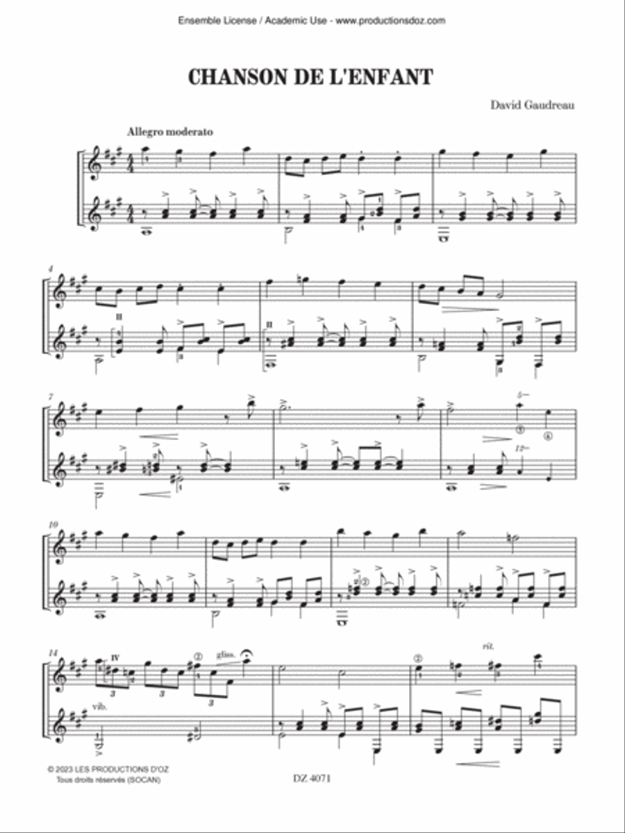 Chanson de l'enfant Classical Guitar scores gallery preview page 2