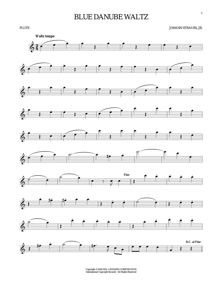Blue Danube Waltz Flute Solo scores gallery preview page 1