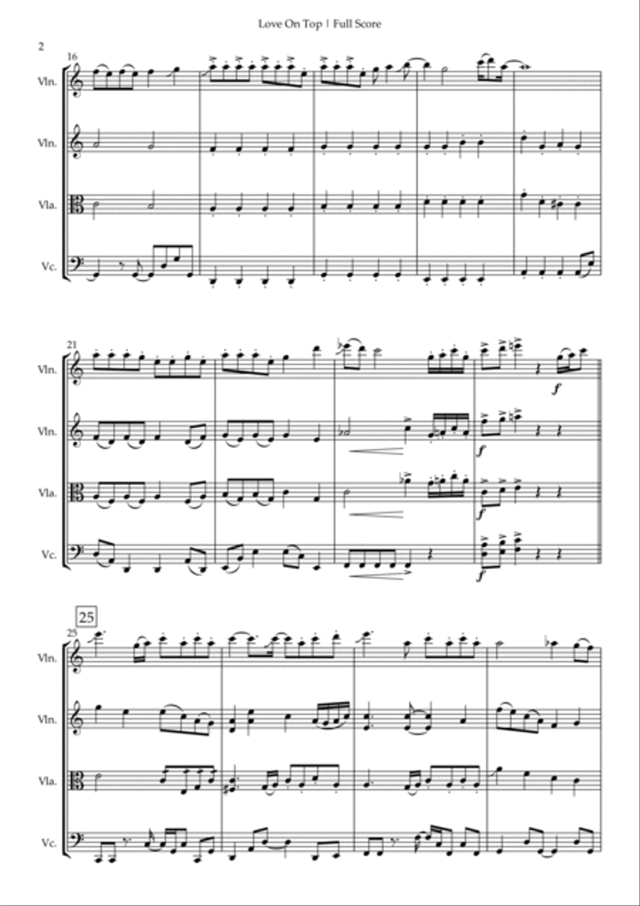 Love On Top Love On Top String Quartet scores gallery preview page 2