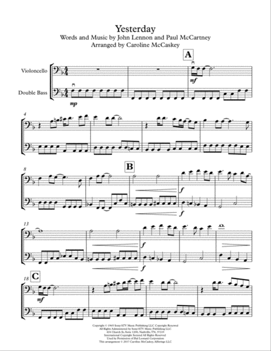 Yesterday Yesterday String Duet scores gallery preview page 2