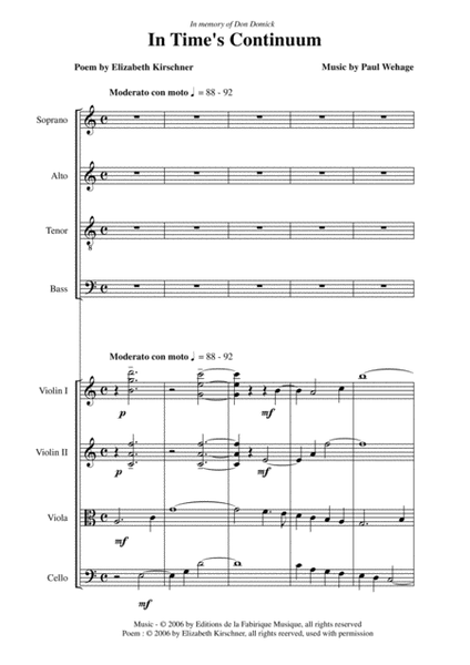 Paul Wehage: In Time's Continuum for SATB chorus and string quartet, chorus part