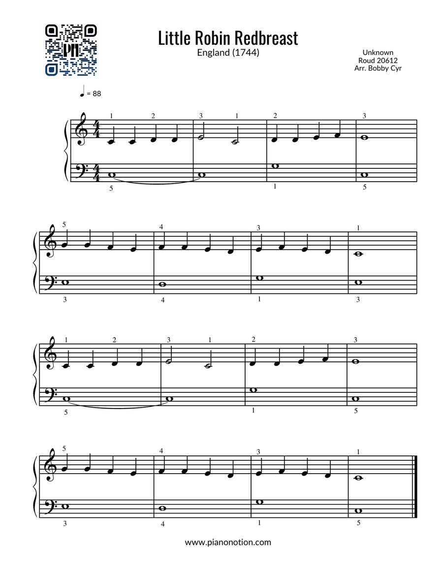 Little Robin Redbreast (Easy Piano Solo) Easy Piano scores gallery preview page 1