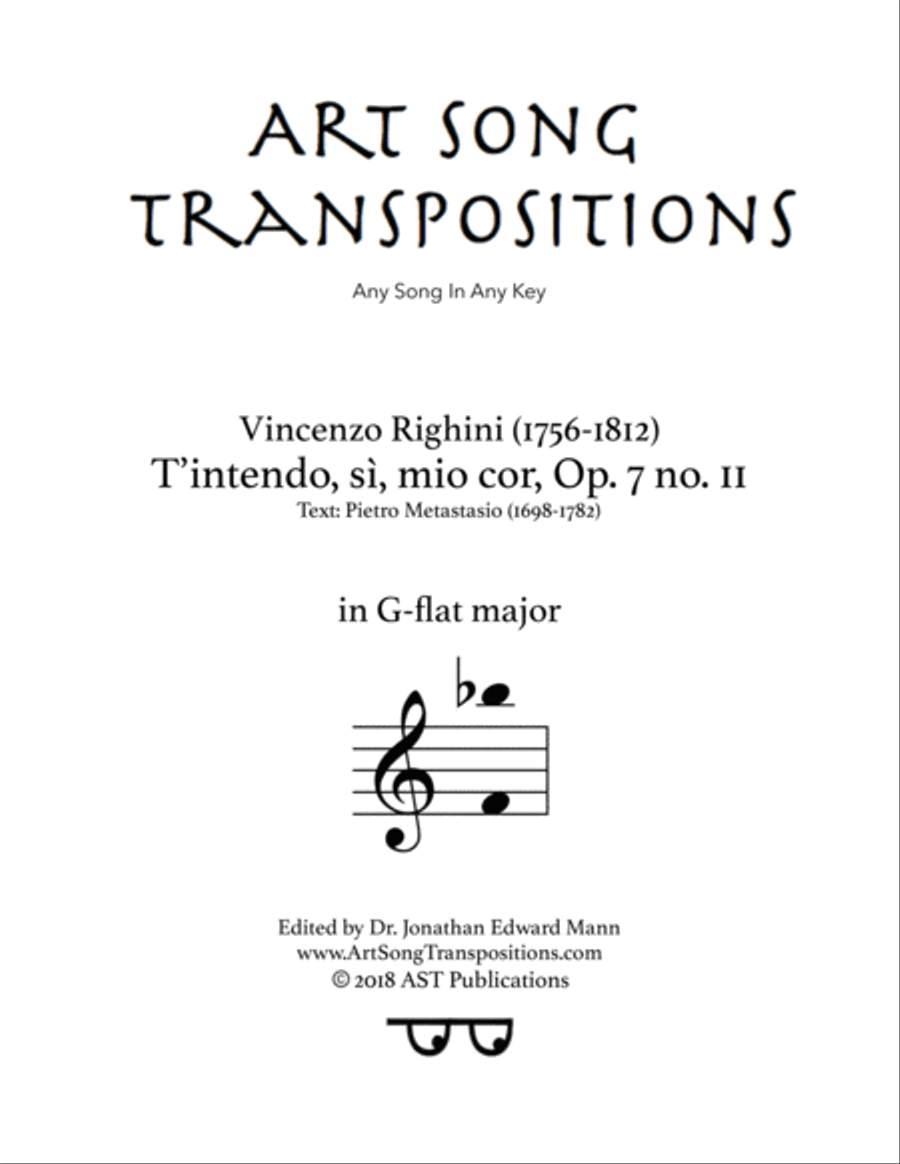 RIGHINI: T'intendo, sì, mio cor, Op. 7 no. 11 (transposed to G-flat major) Voice scores gallery preview page 1