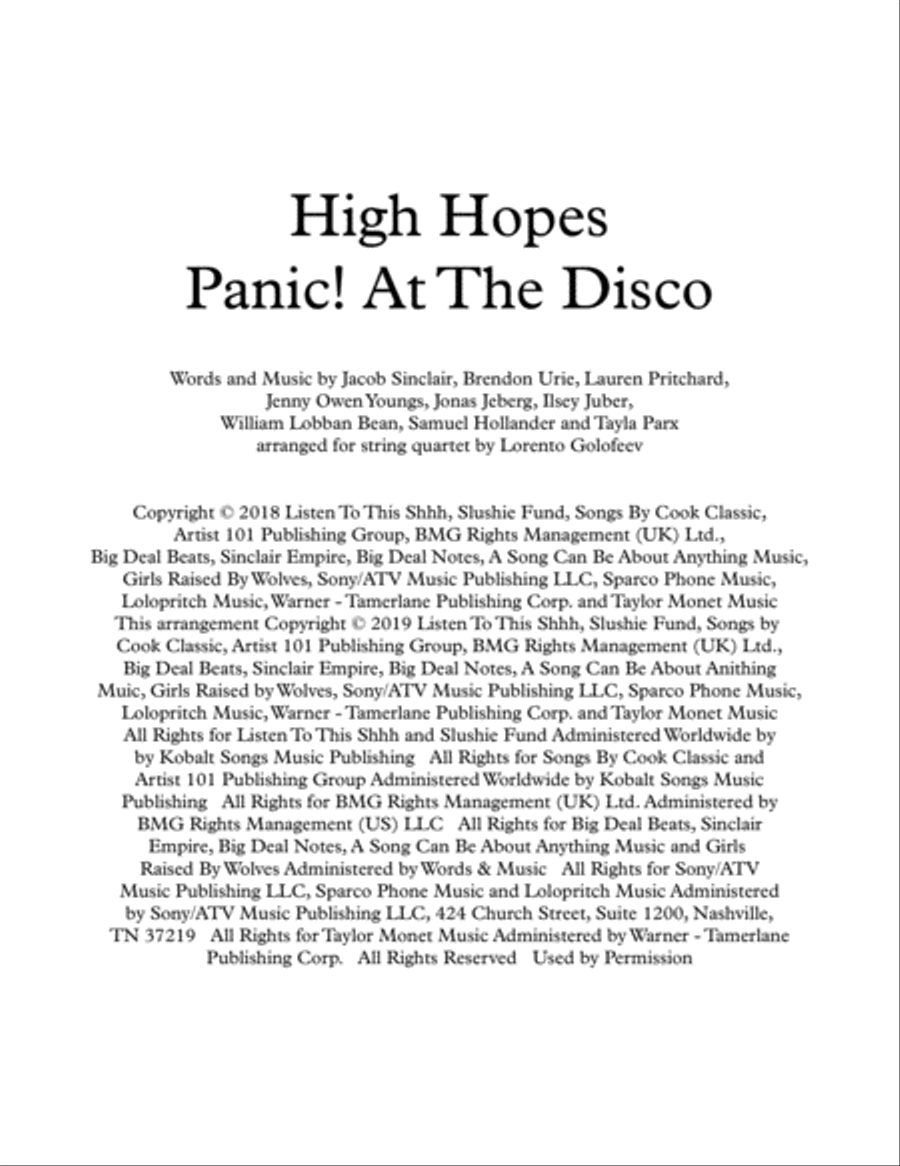 High Hopes String Quartet scores gallery preview page 1