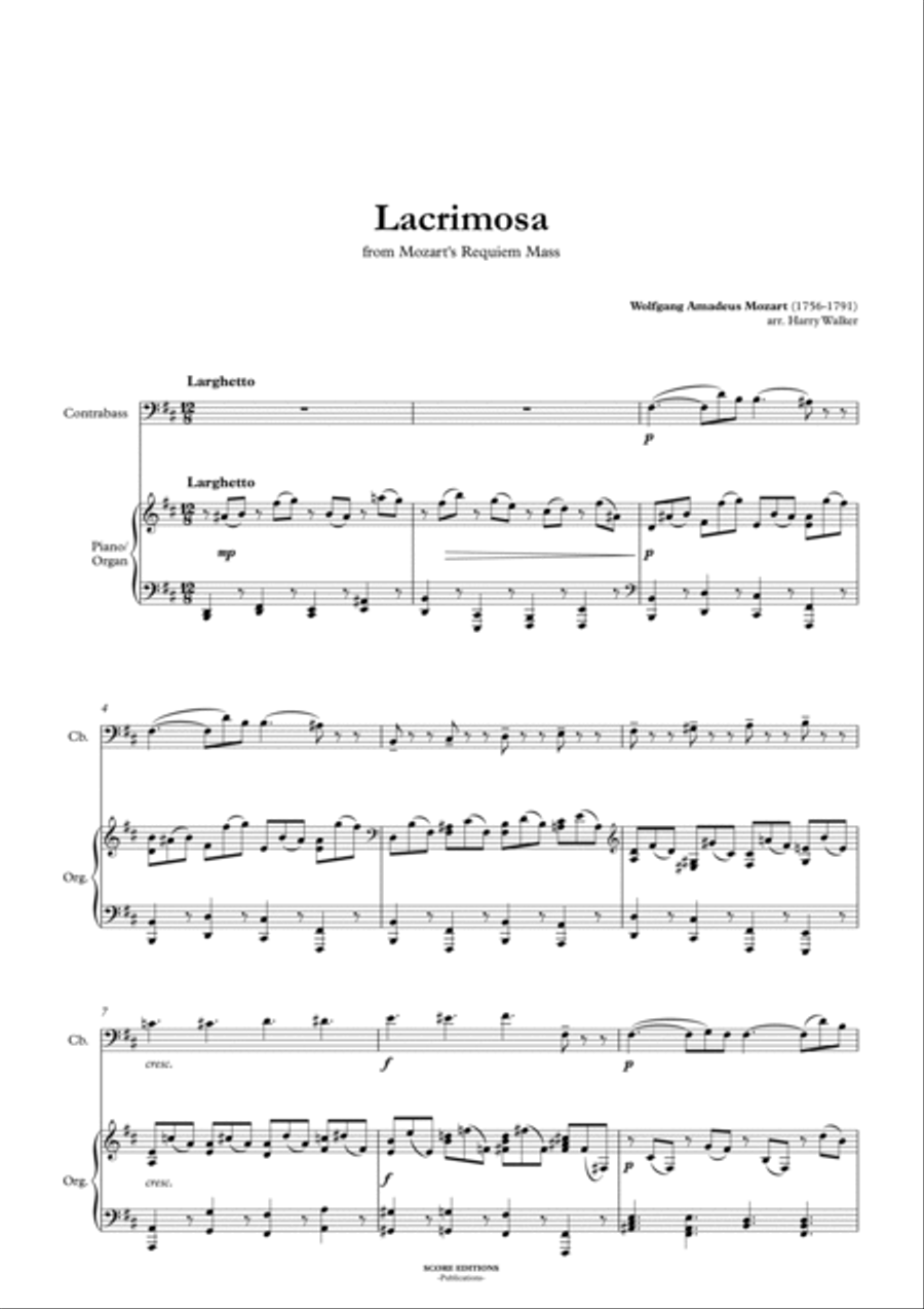 Lacrimosa - Mozart (for Contrabass and Piano/Organ) Double Bass scores gallery preview page 3