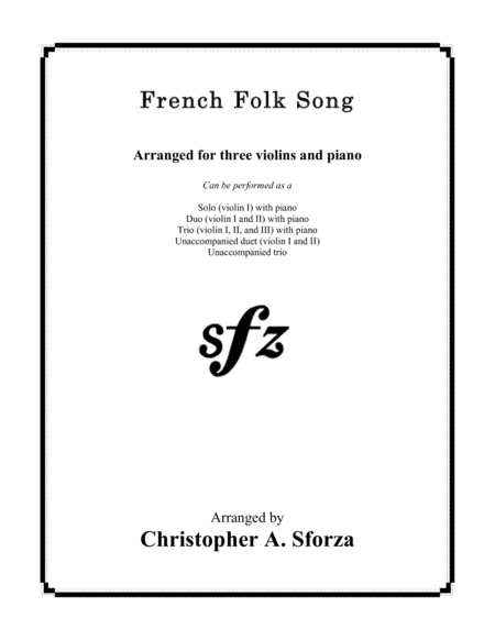 French Folk Song, for three violins and piano image number null