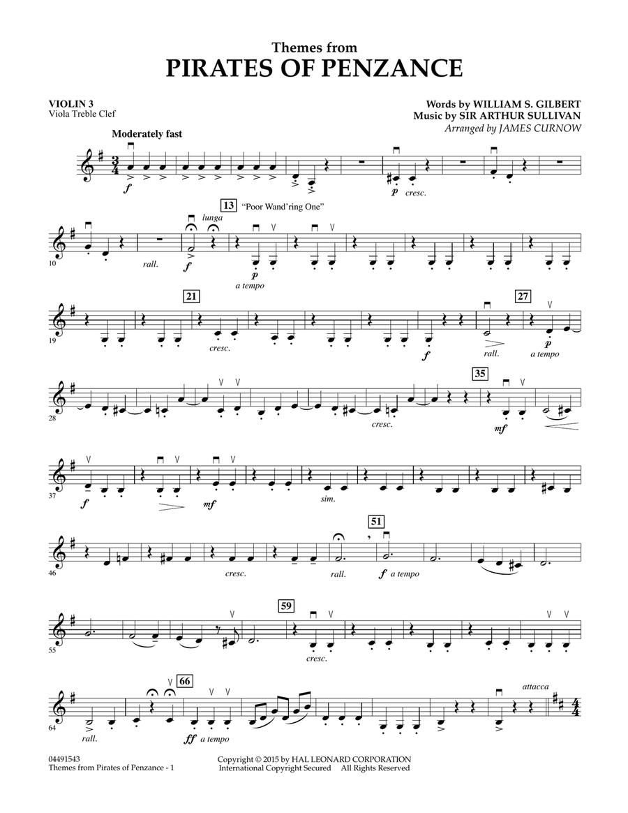 Themes from Pirates of Penzance - Violin 3 (Viola Treble Clef) Orchestra scores gallery preview page 1