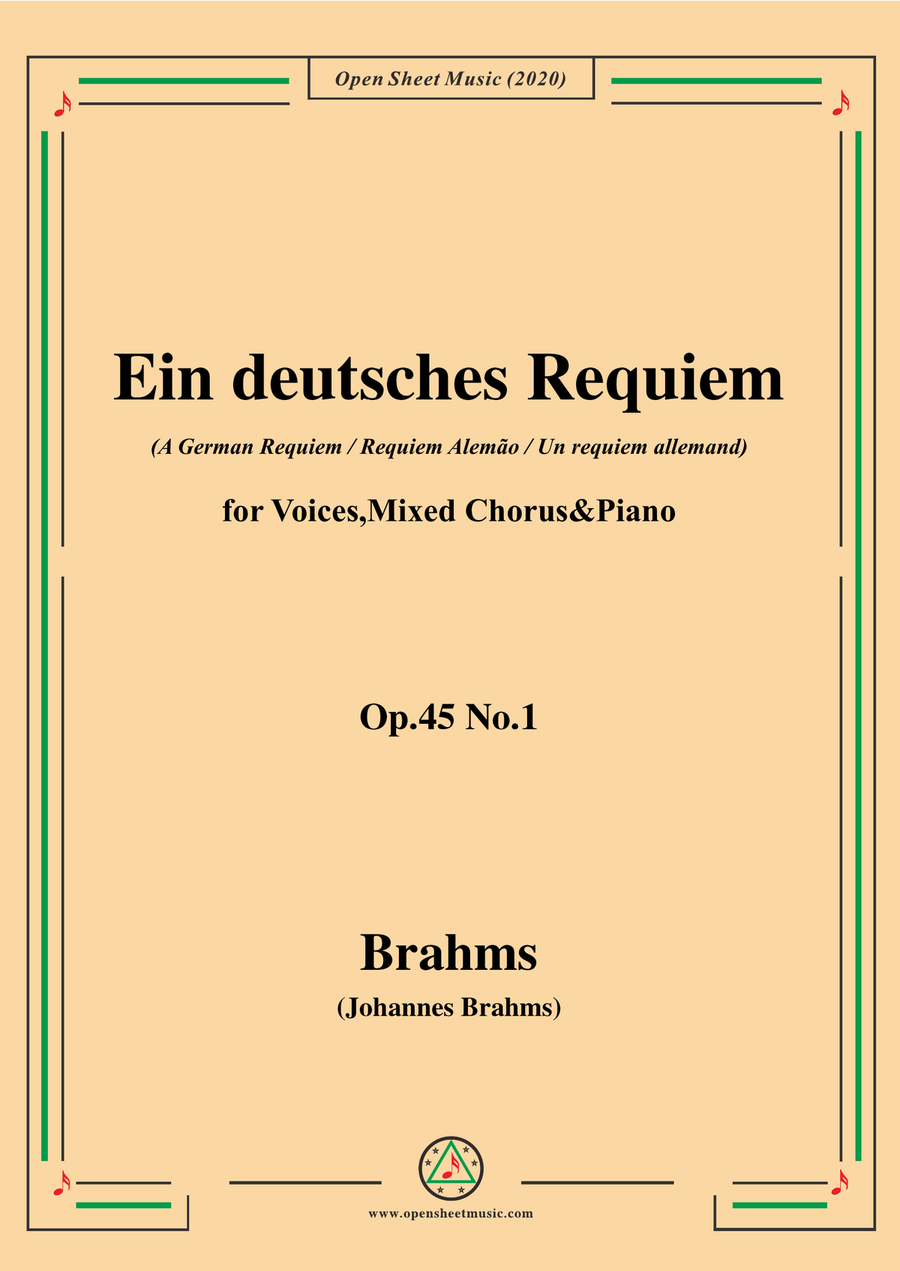 Brahms-Ein deutsches Requiem(A German Requiem),Op.45 No.1,for Voices,Mixed Chorus&Piano Choir scores gallery preview page 1